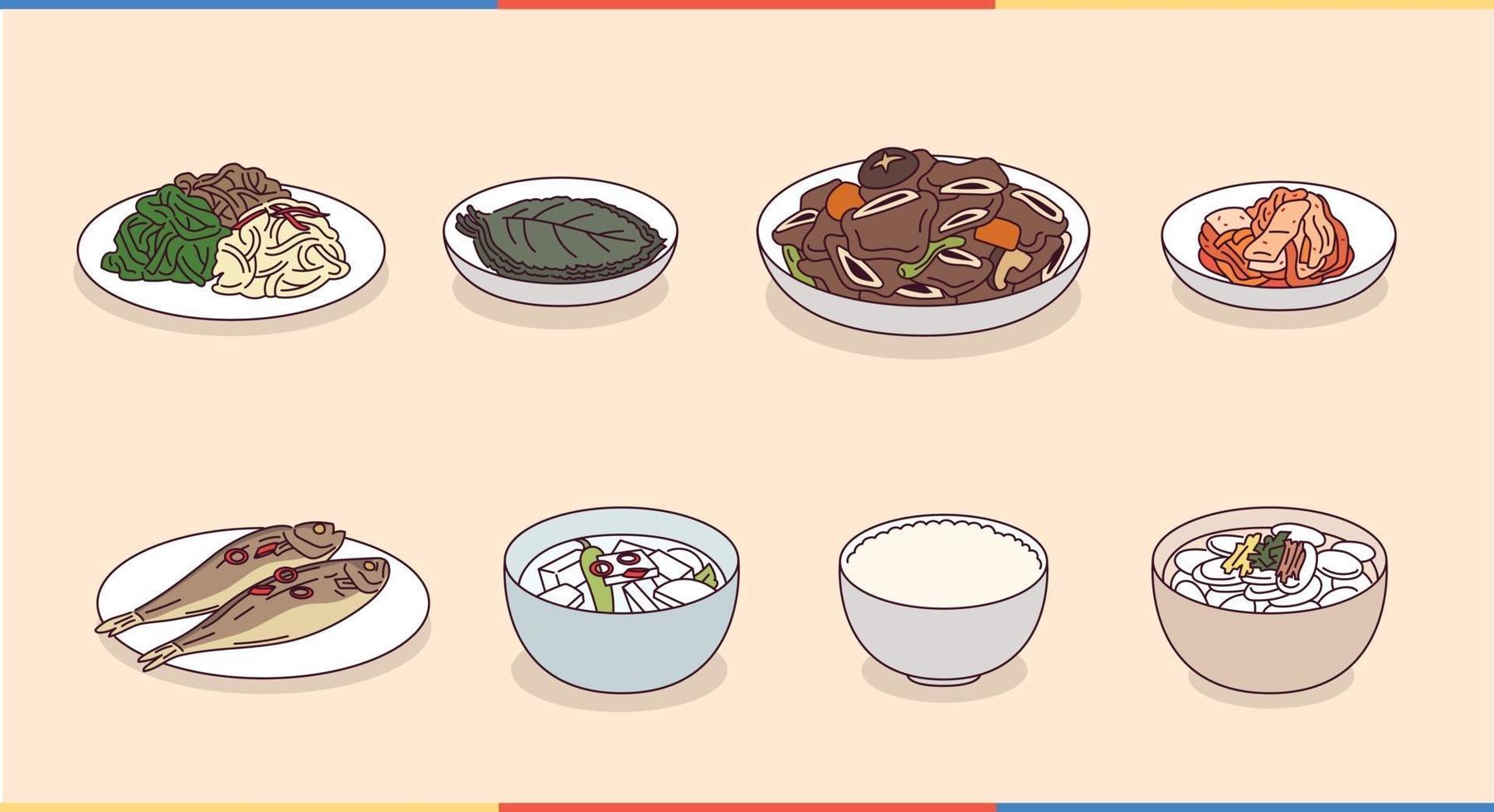 Korean typical meal menu. vector