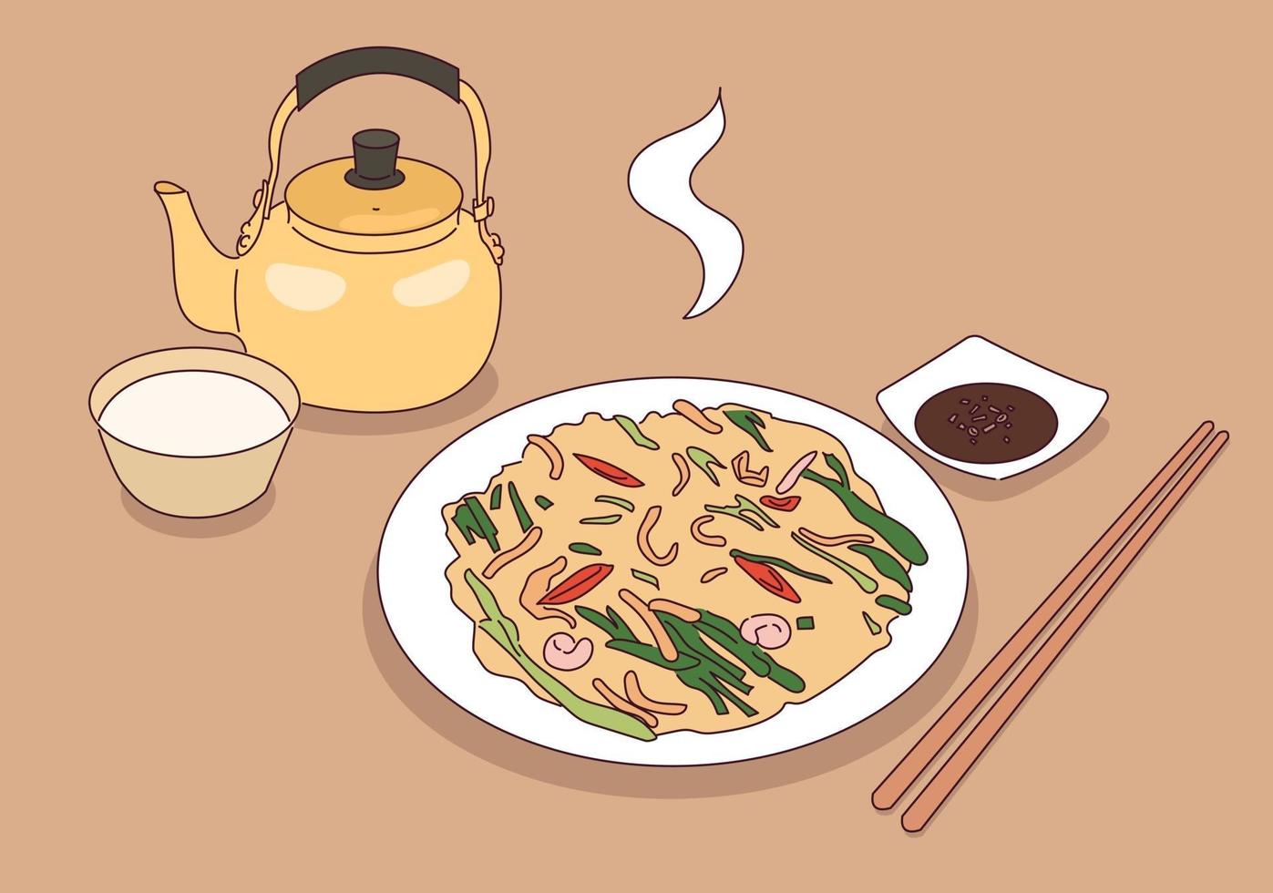 A dish made from green onions and seafood, and Korean traditional