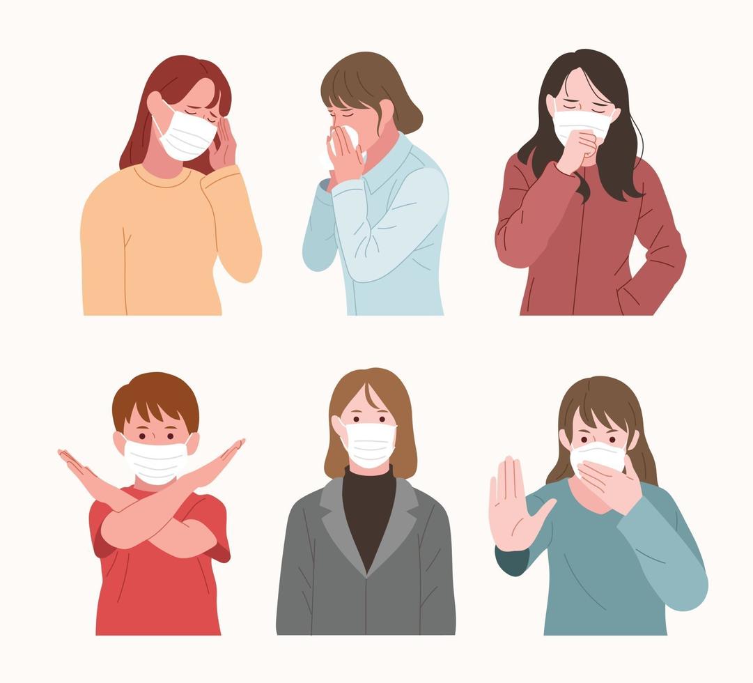 A collection of characters wearing masks. vector