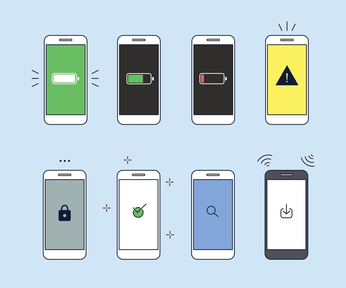 Various icons on the phone screen. vector