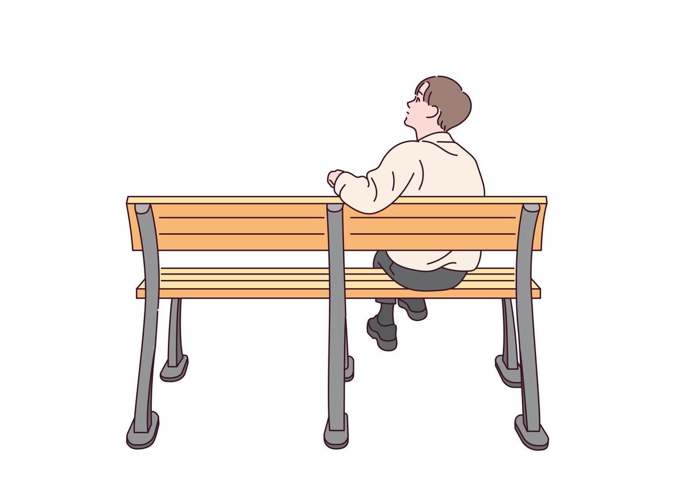 A man is sitting on bench alone. vector