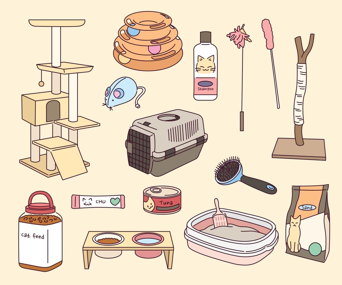 Collection of pet supplies. vector