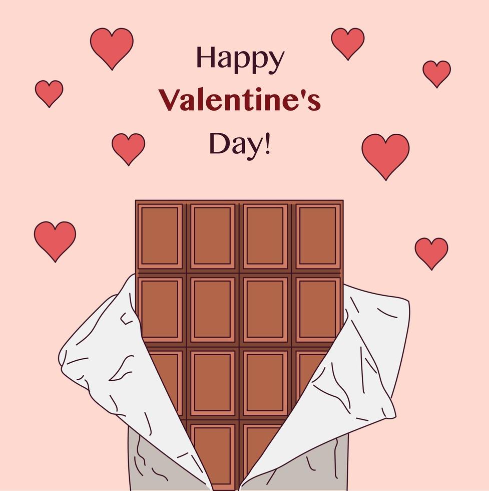 Chocolate with peeled packaging. Valentine's Day illustration. vector