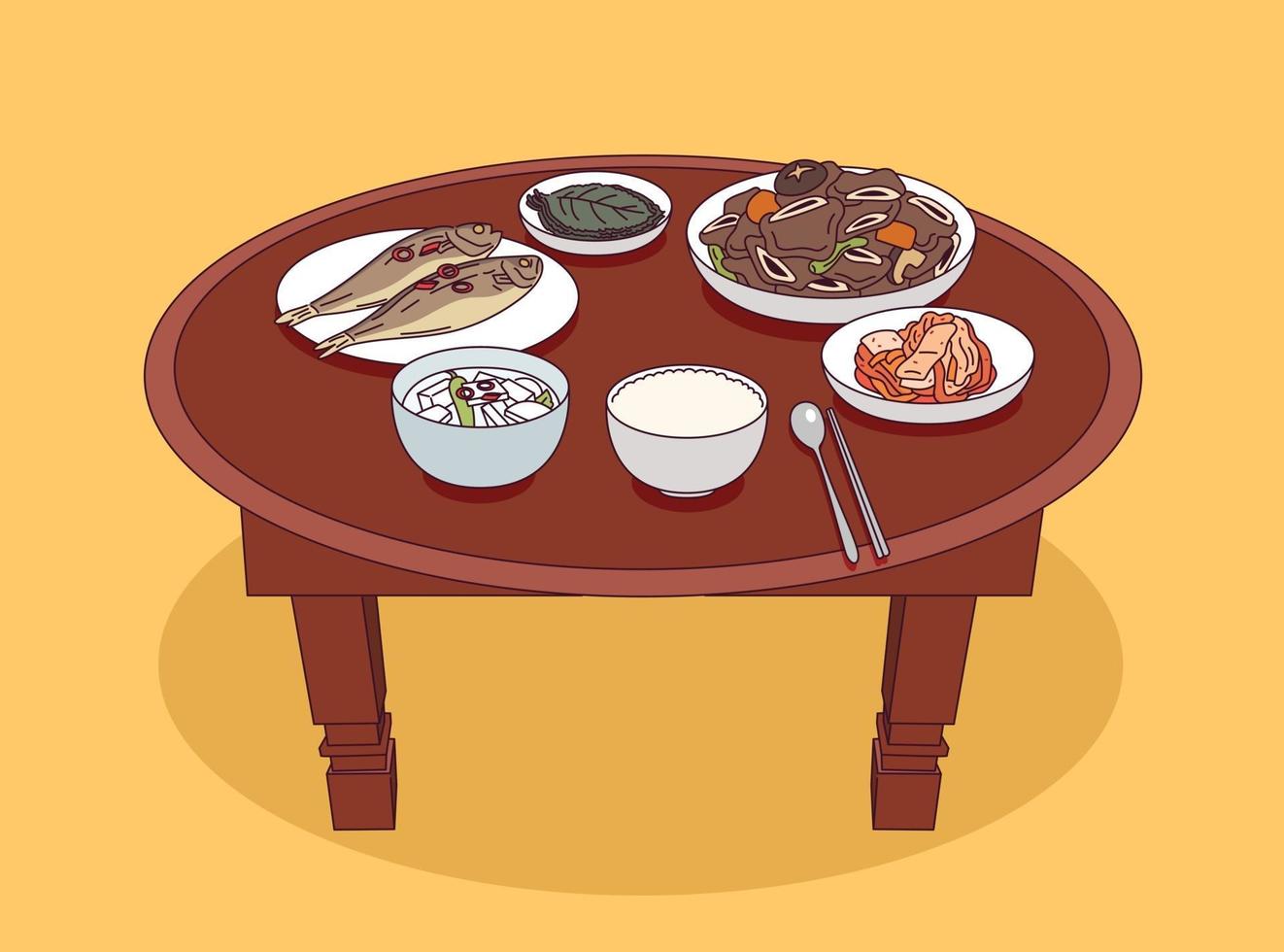 Ajuste de la mesa tradicional coreana. vector