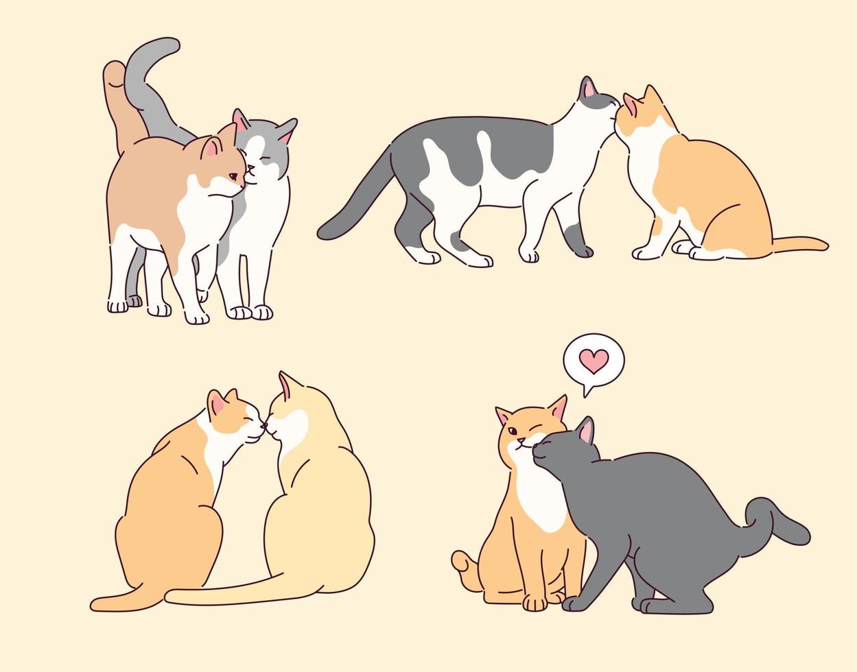 Collection of cute cat couple characters. vector