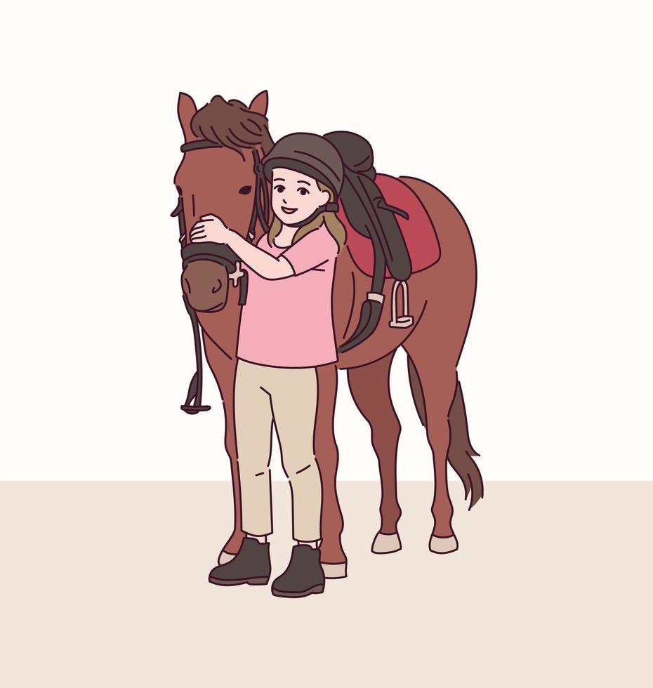 una niña y un caballo son amigos vector