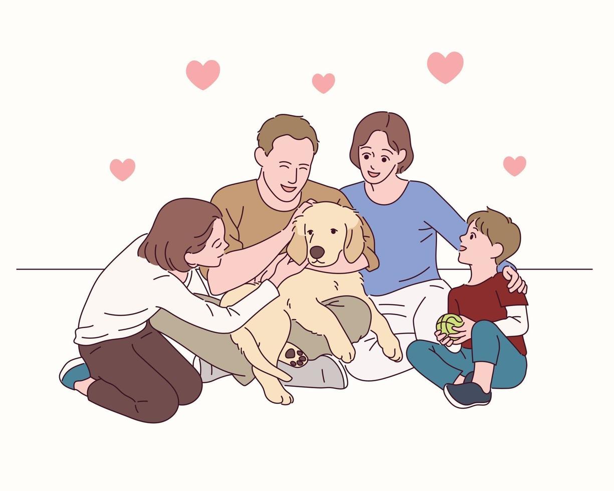 The family loves the puppy. vector
