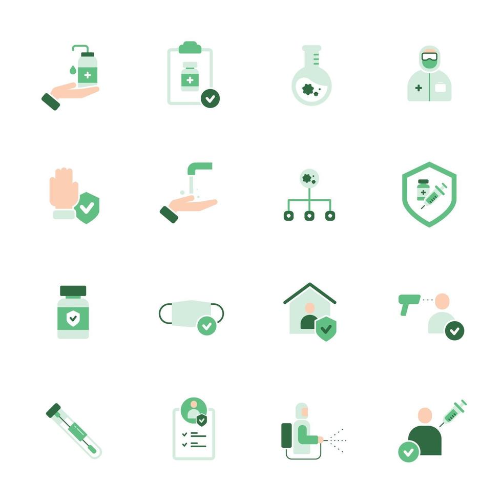 Virus and vaccine icons flat design style minimal vector illustration.