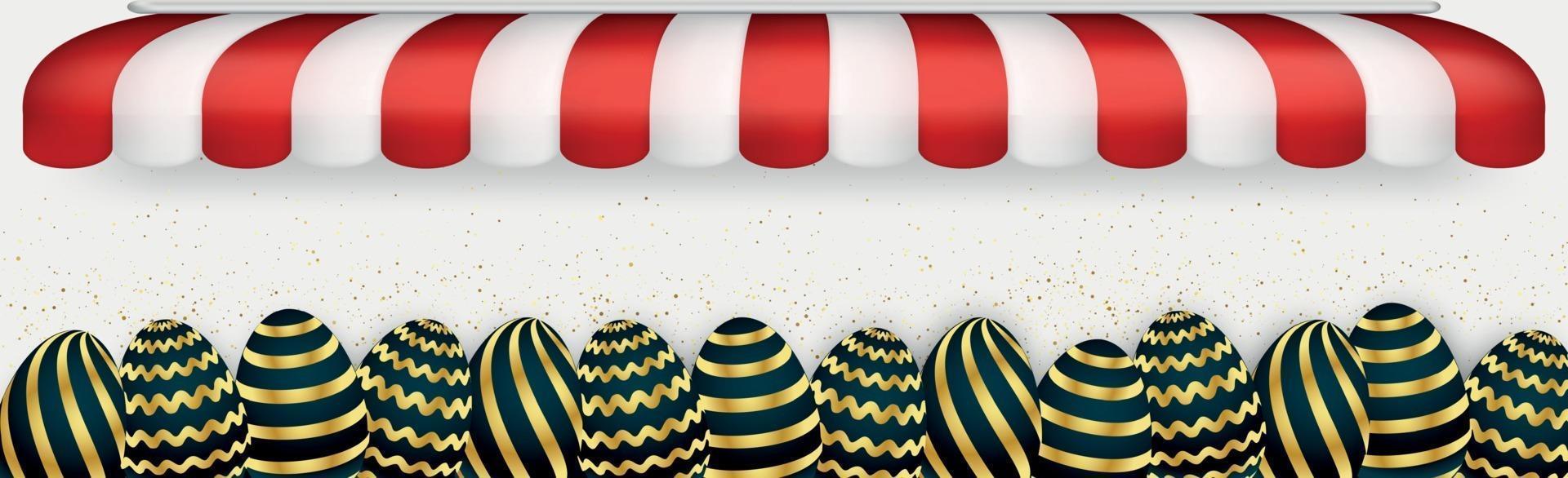 Easter background template with festive golden yellow eggs - Vector
