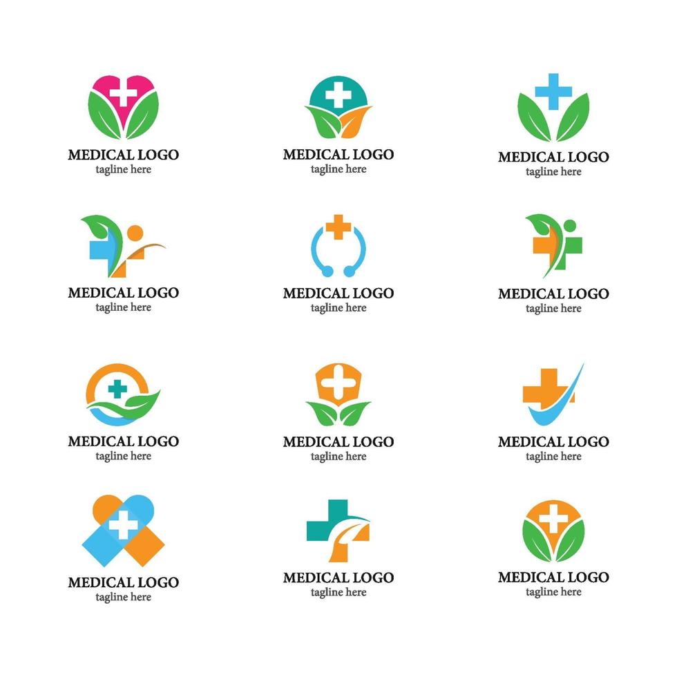 paquete de iconos de logotipo médico de salud vector