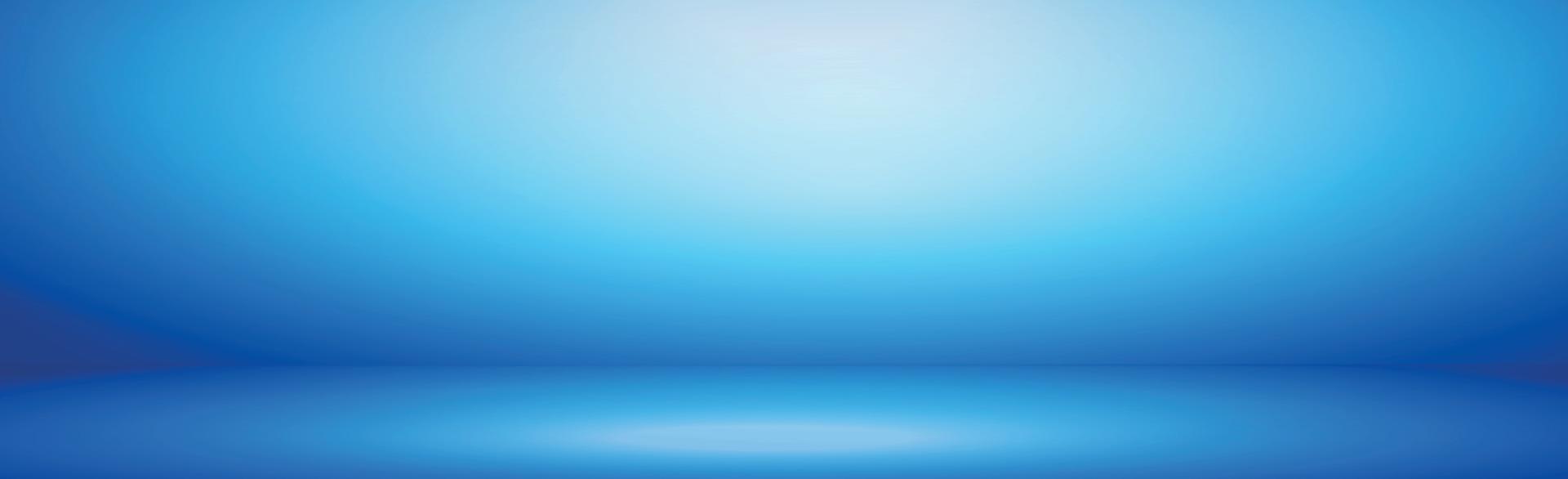 Blue panoramic studio background with white glow vector