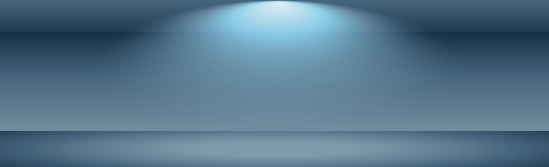 Blue panoramic studio background with white glow vector