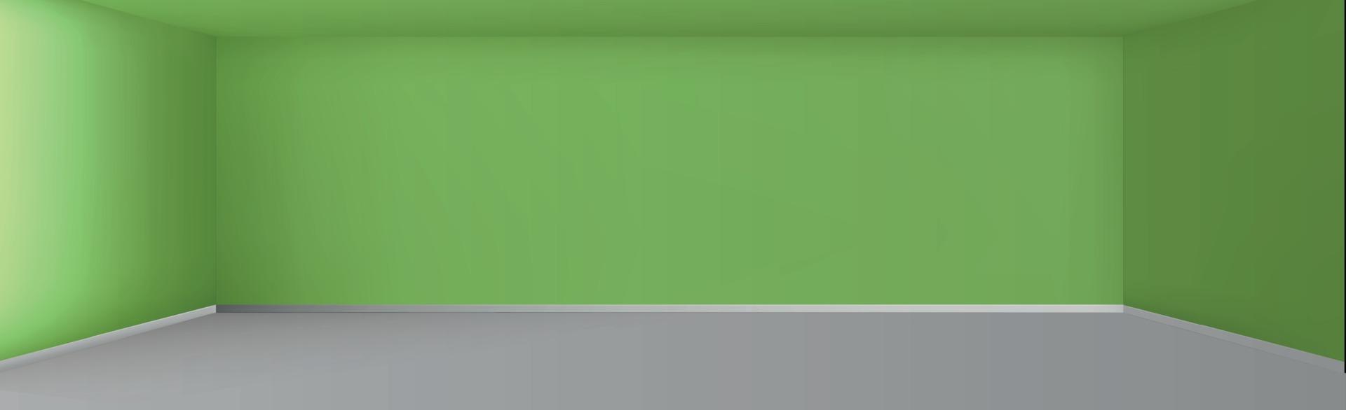 Green panoramic studio background with white glow vector