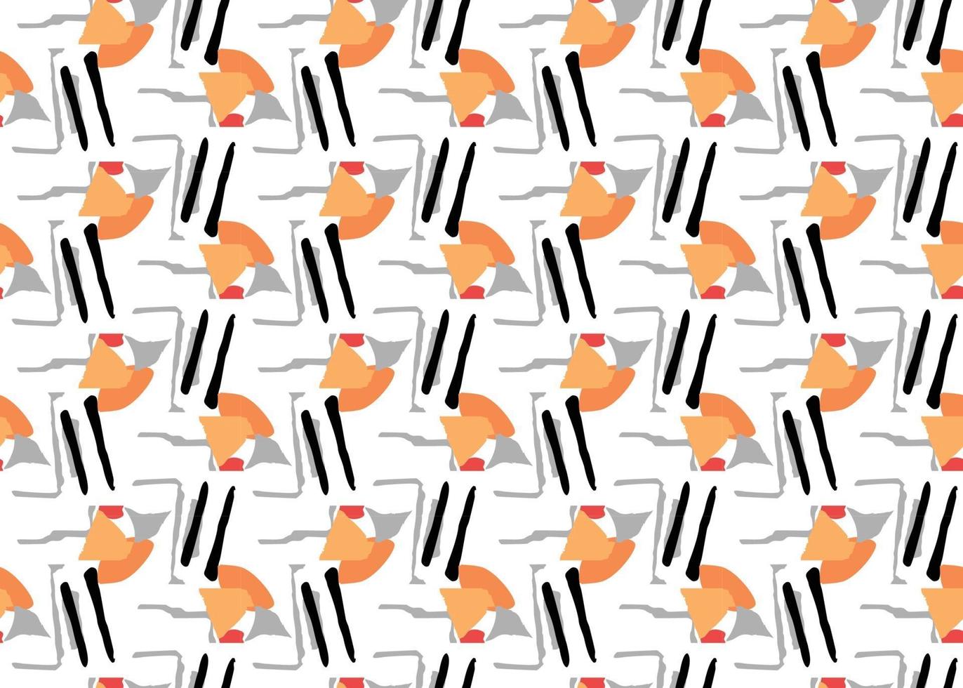 Vector texture background, seamless pattern. Hand drawn, orange, red, grey, black, white colors.