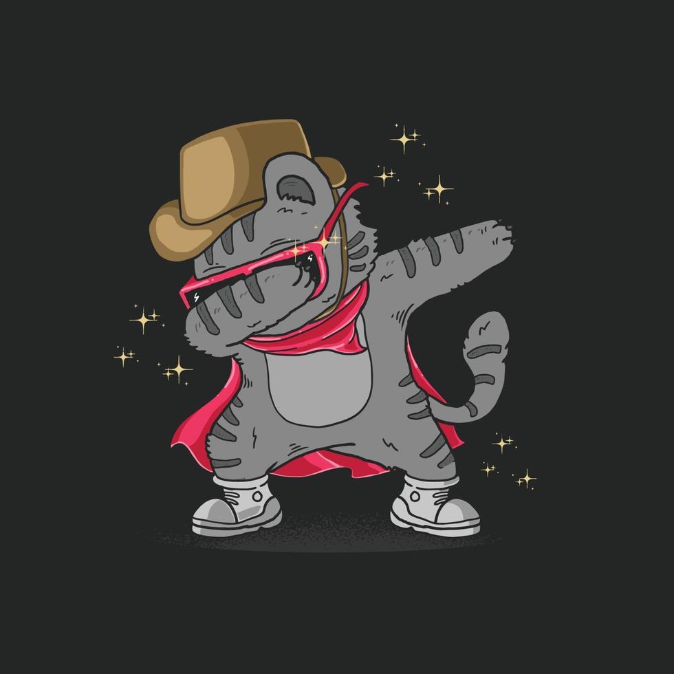 cute cowboy cat dabbing dance illustration vector
