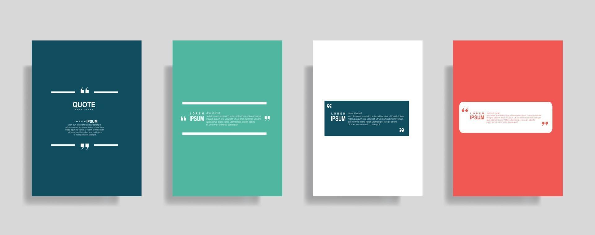Quotes frame blank templates set. Text in brackets, citation empty speech bubbles. Text box isolated on color background vector