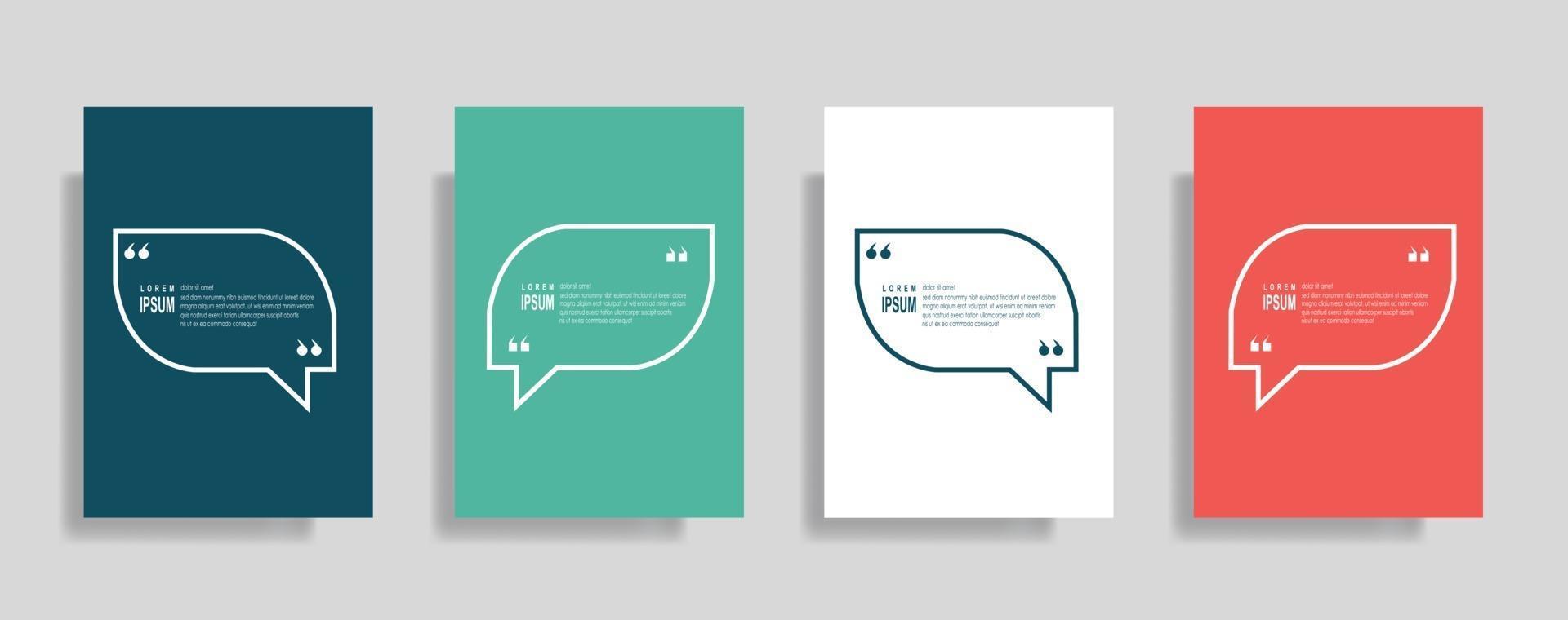 Quotes frame blank templates set. Text in brackets, citation empty speech bubbles. Text box isolated on color background vector