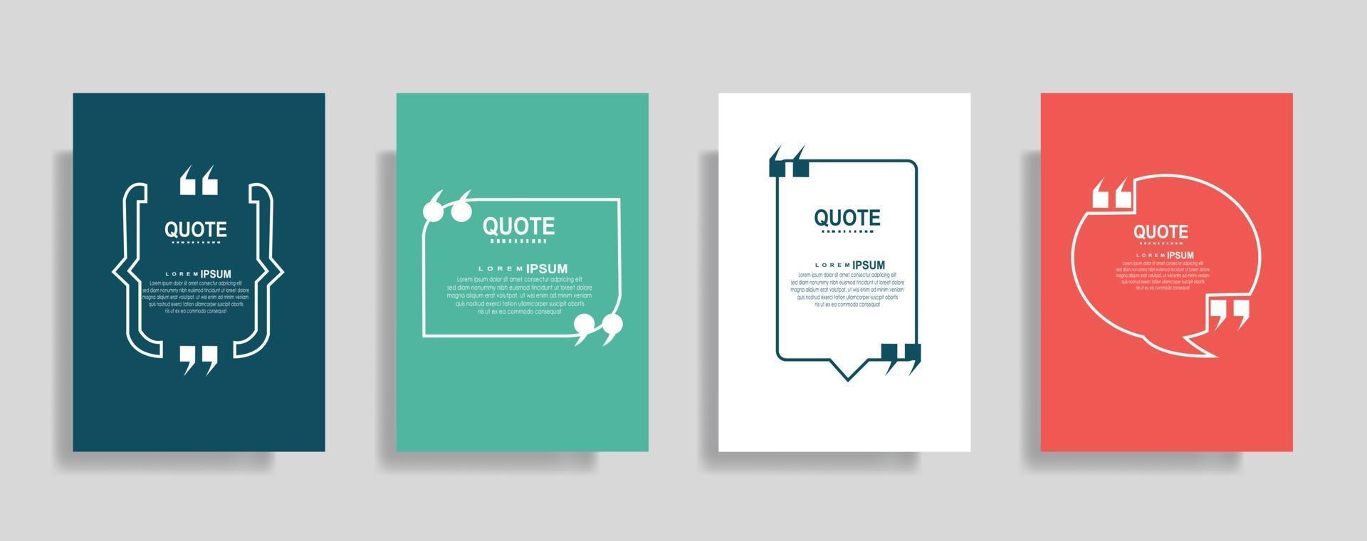 Quotes frame blank templates set. Text in brackets, citation empty speech bubbles. Text box isolated on color background vector