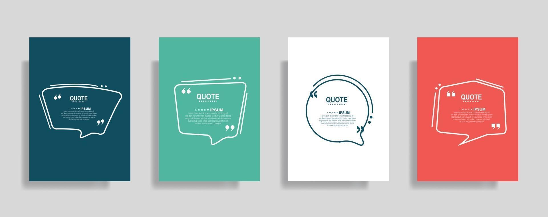 Quotes frame blank templates set. Text in brackets, citation empty speech bubbles. Text box isolated on color background vector