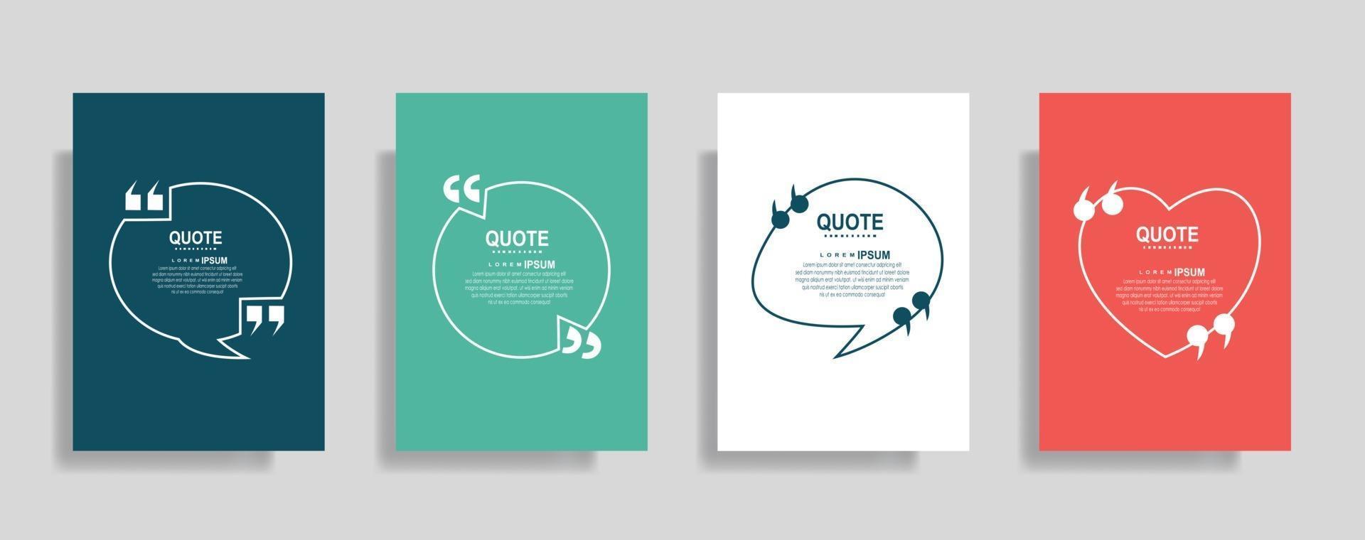 Quotes frame blank templates set. Text in brackets, citation empty speech bubbles. Text box isolated on color background vector