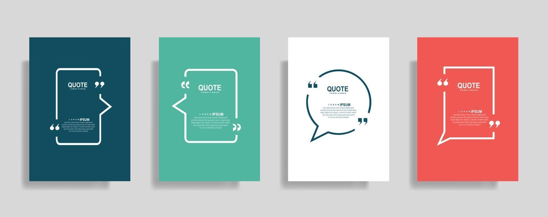 Quotes frame blank templates set. Text in brackets, citation empty speech bubbles. Text box isolated on color background. vector