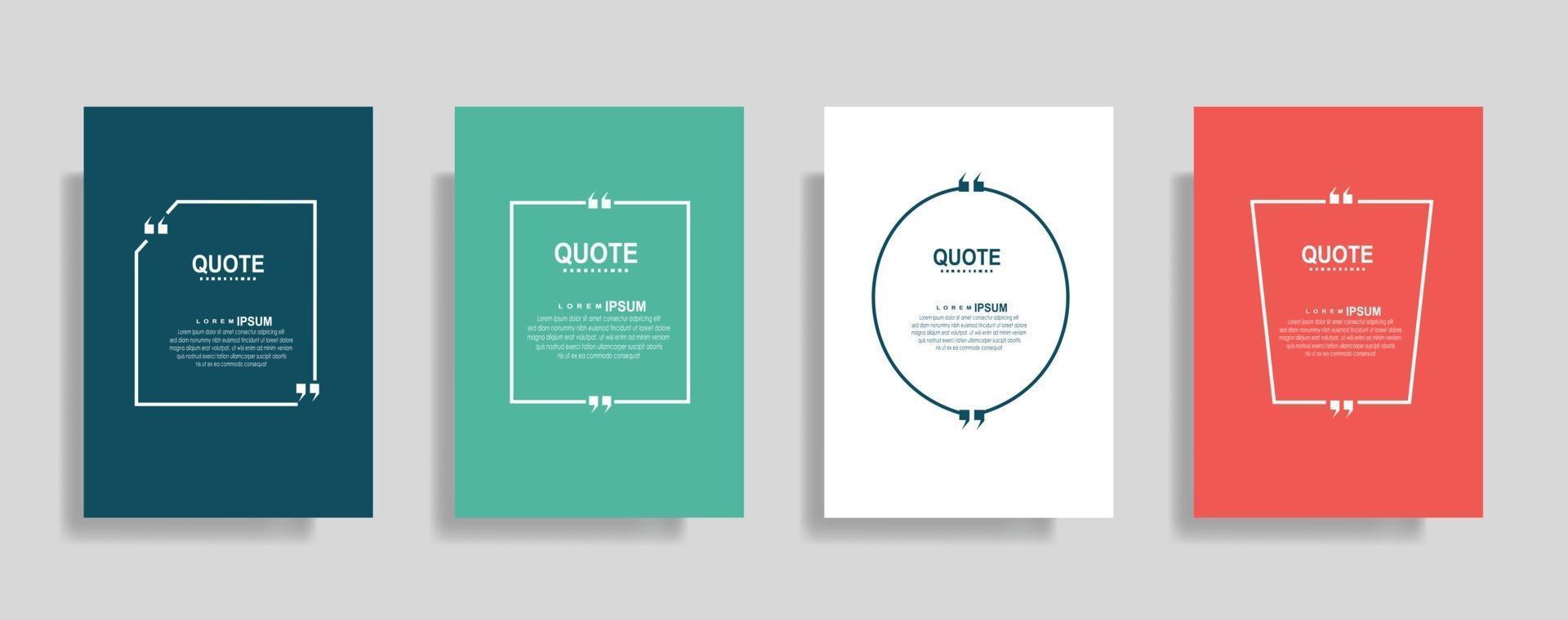 Quotes frame blank templates set. Text in brackets, citation empty speech bubbles. Text box isolated on color background. vector