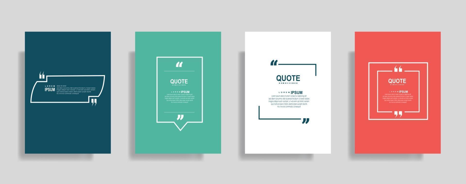 Quotes frame blank templates set. Text in brackets, citation empty speech bubbles. Text box isolated on color background. vector