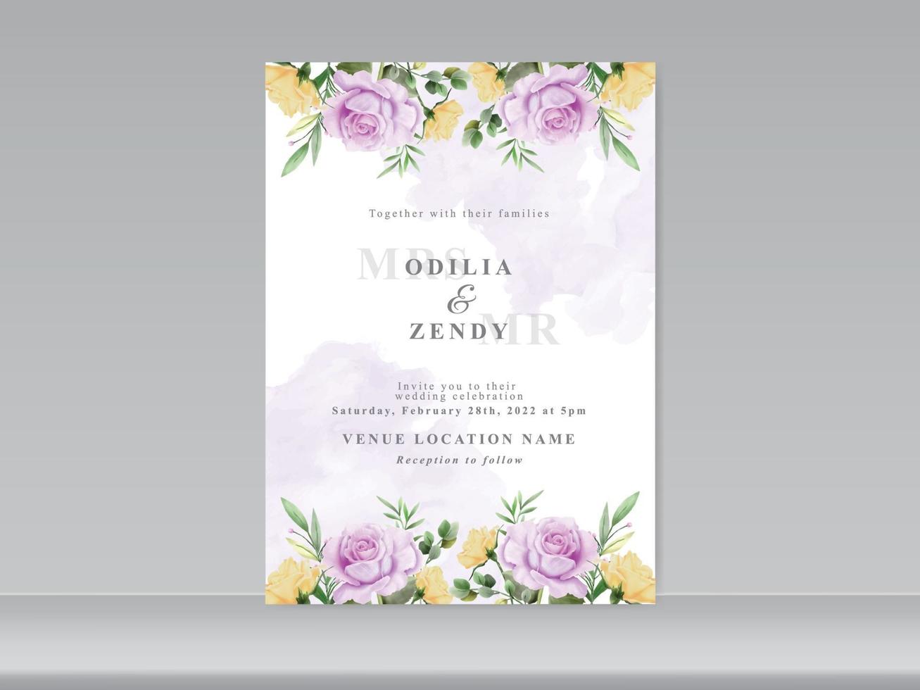 wedding invitation card template with beautiful floral hand drawn vector