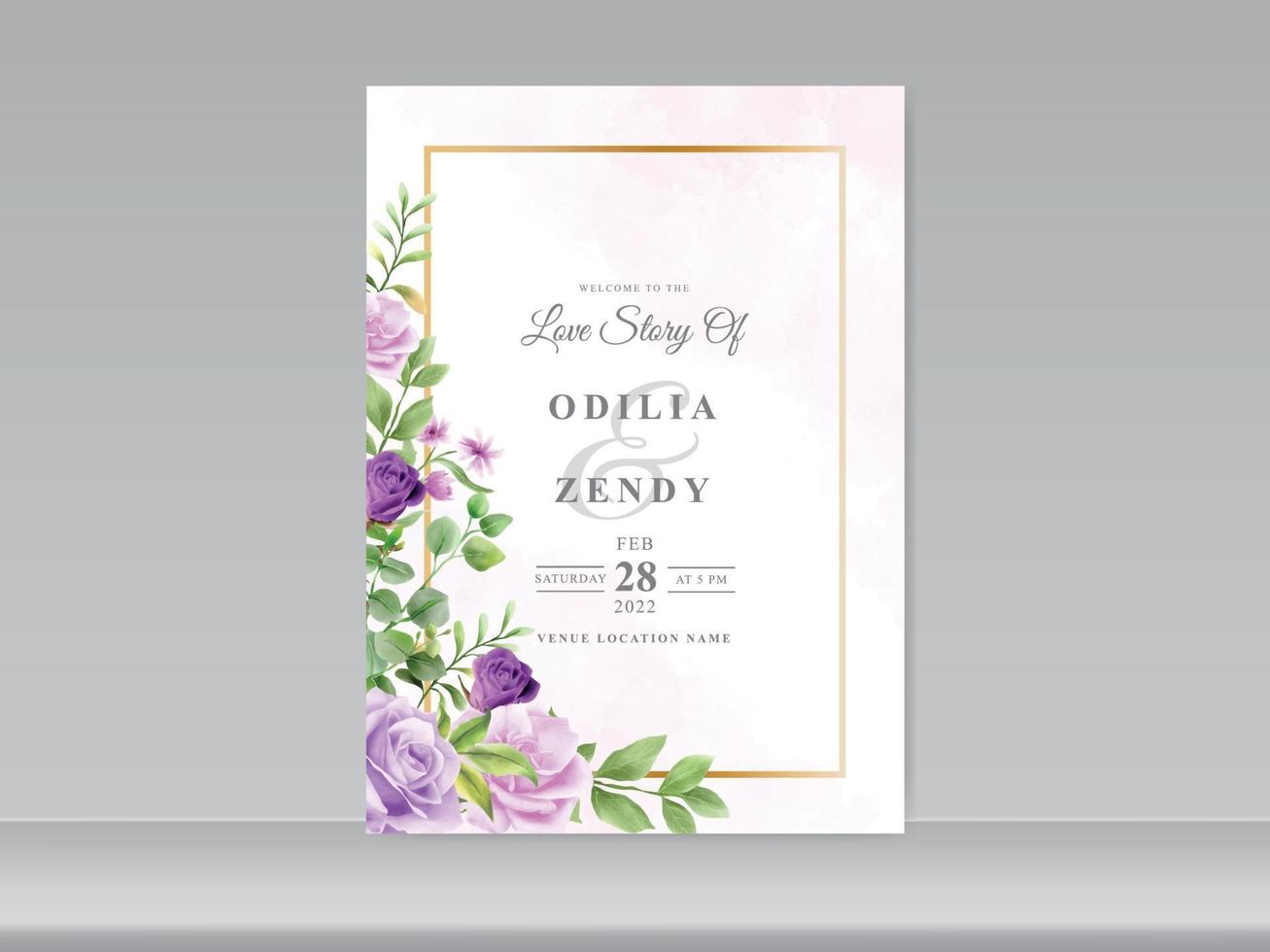 Plantilla de tarjeta de invitación de boda con hermosa mano floral dibujada vector