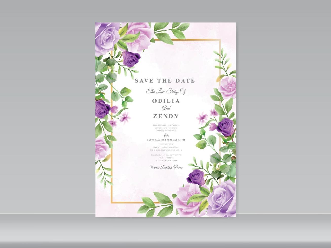 wedding invitation card template with beautiful floral hand drawn vector