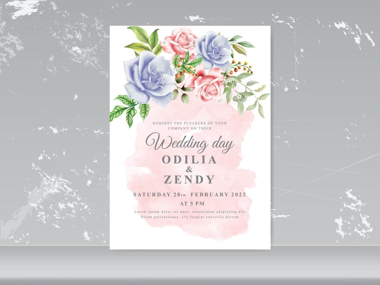 Plantilla de tarjeta de invitación de boda con hermosa mano floral dibujada vector