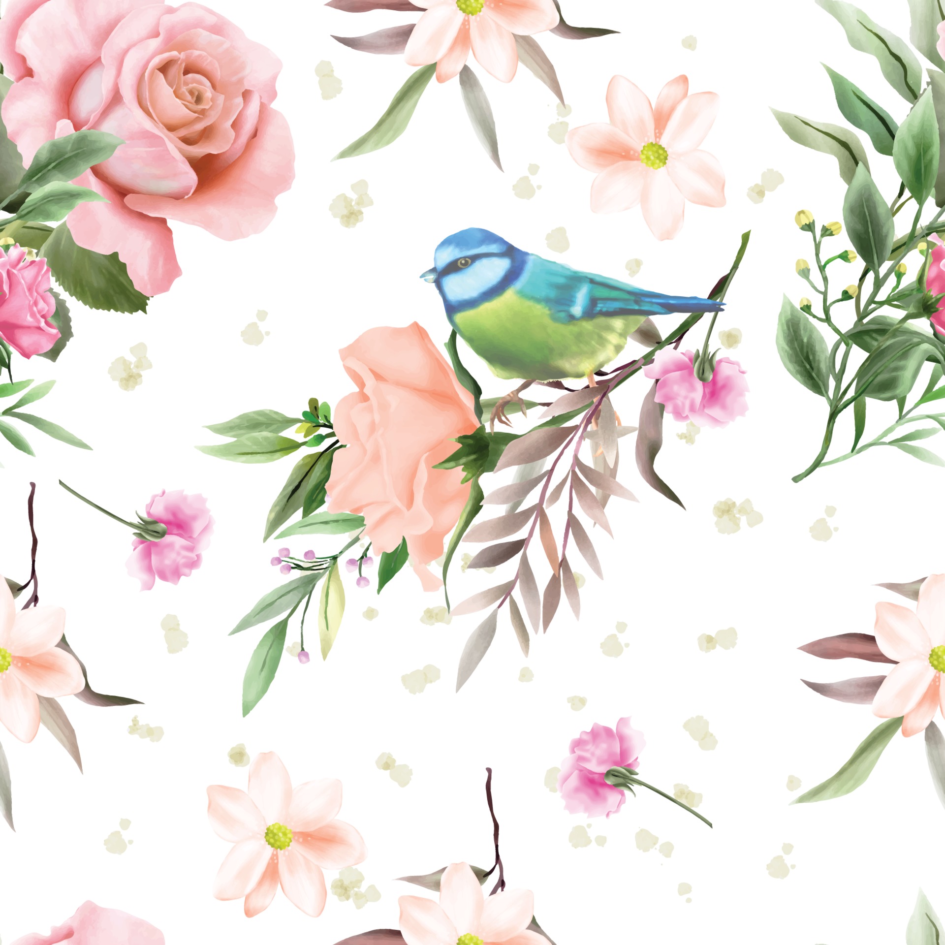 beautiful floral and bird seamless pattern 2177077 Vector Art at Vecteezy