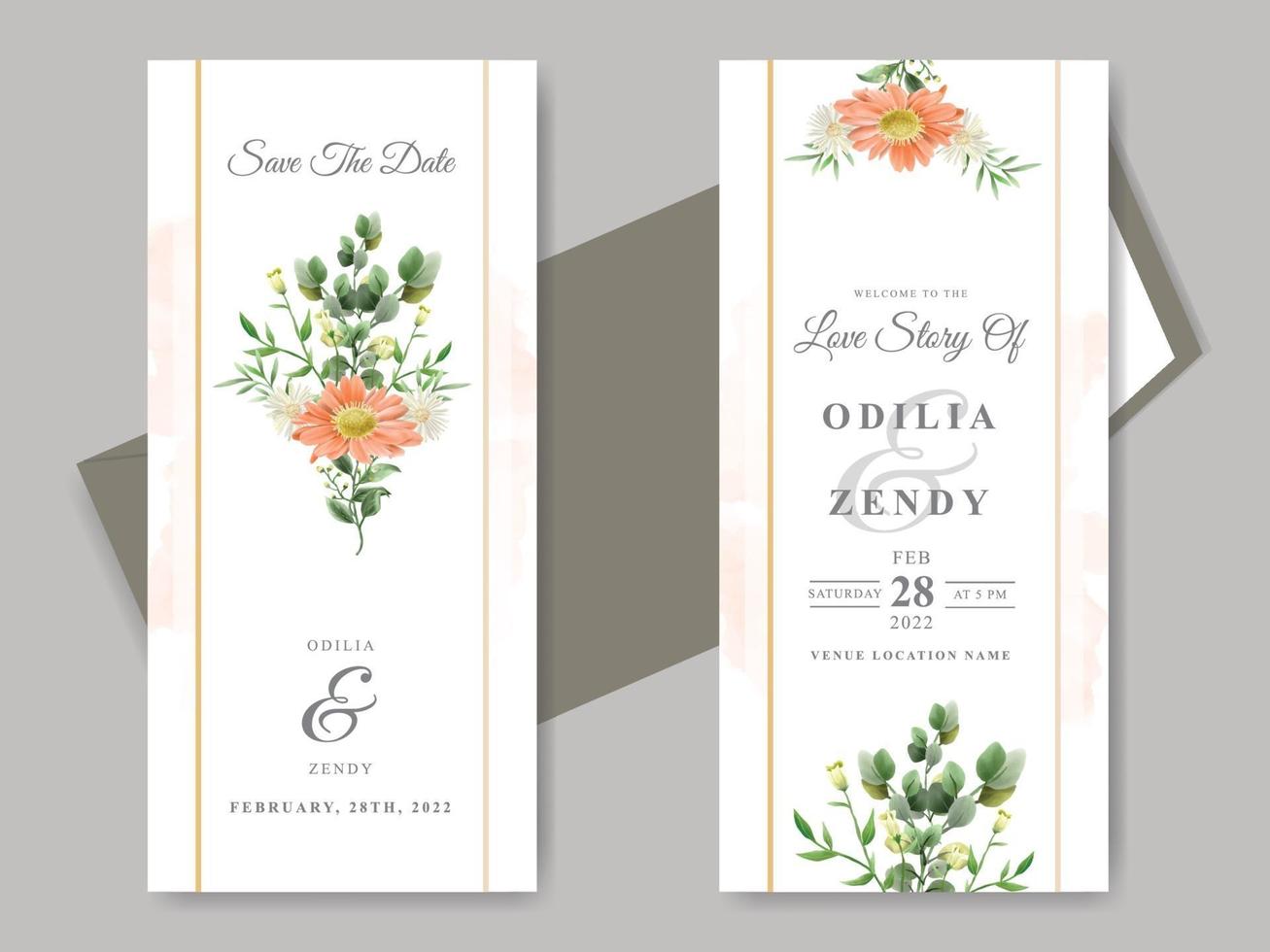 wedding card invitation with beautiful floral hand drawn vector