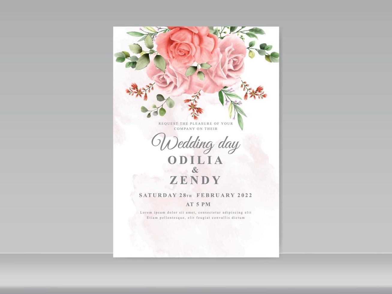 wedding card invitation with beautiful floral hand drawn vector