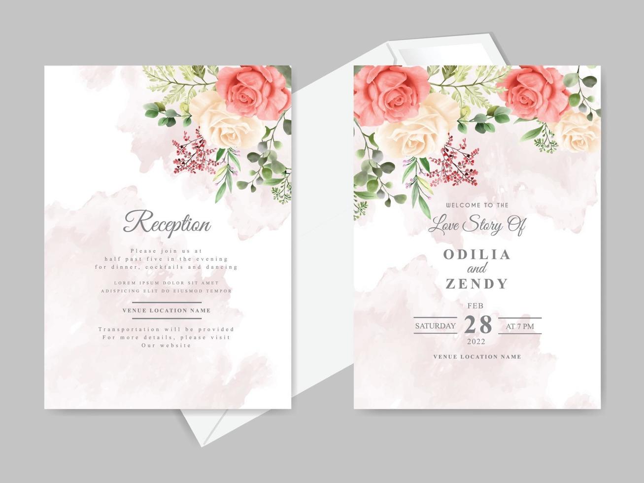 wedding card invitation with beautiful floral hand drawn vector