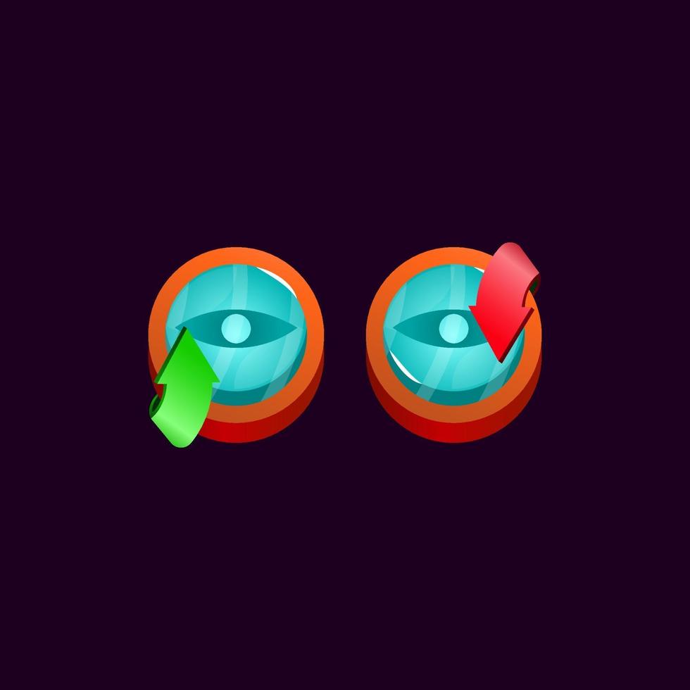 set of game ui glossy rounded jelly magic power up with eye icon vector
