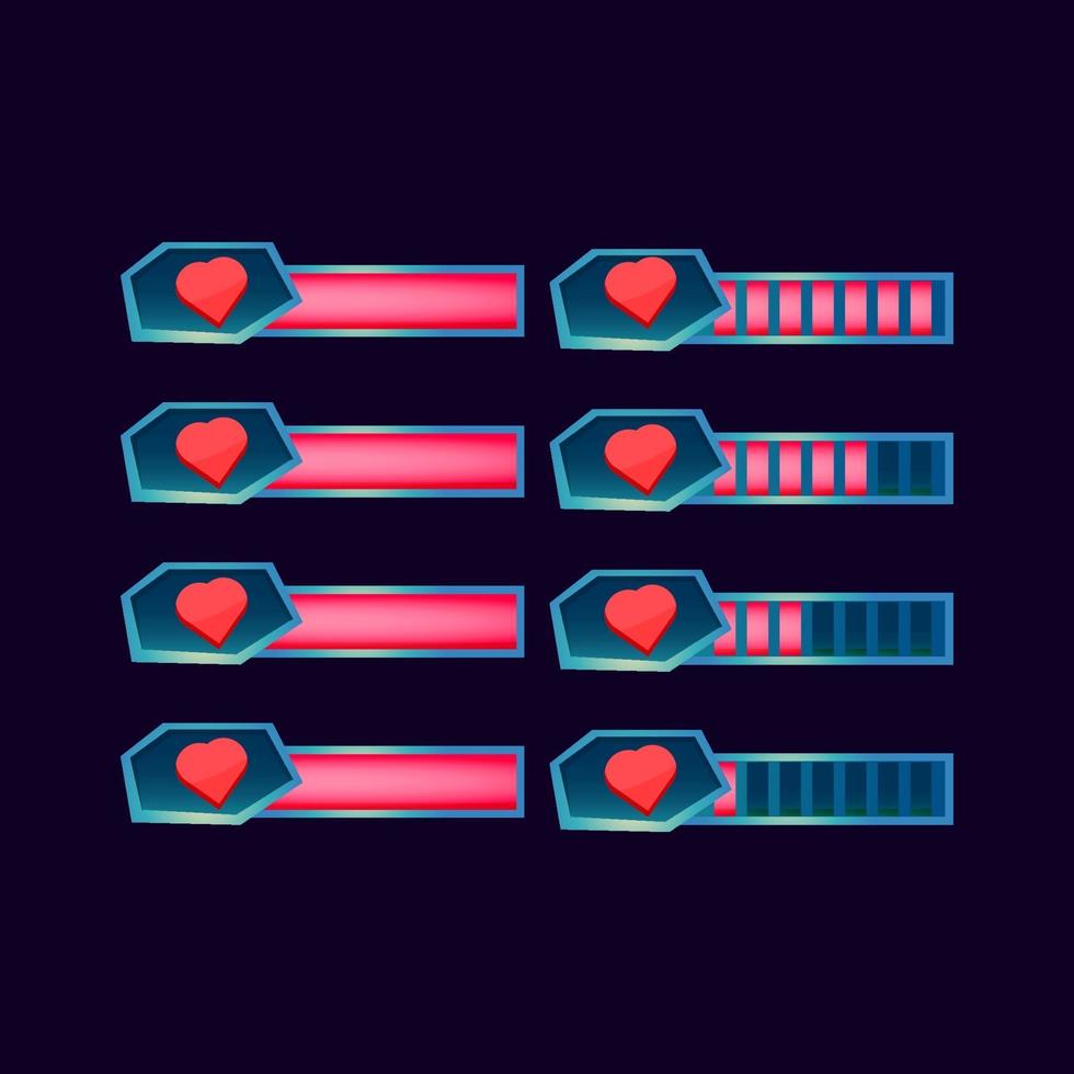 conjunto de barra de progreso de vida de salud brillante de fantasía de interfaz gráfica de usuario para elementos de activos de interfaz de usuario de juego ilustración vectorial vector