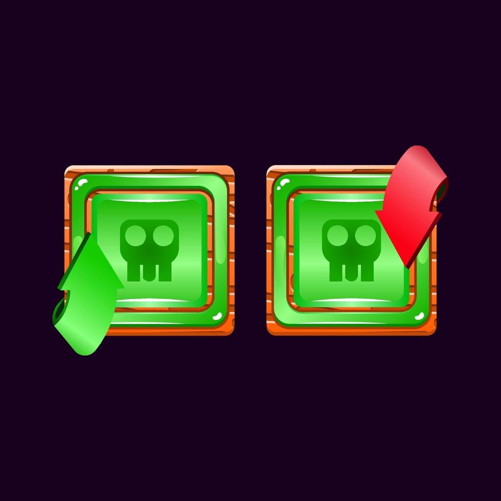 set of game ui wooden jelly magic power up with toxic icon for gui asset elements vector illustration
