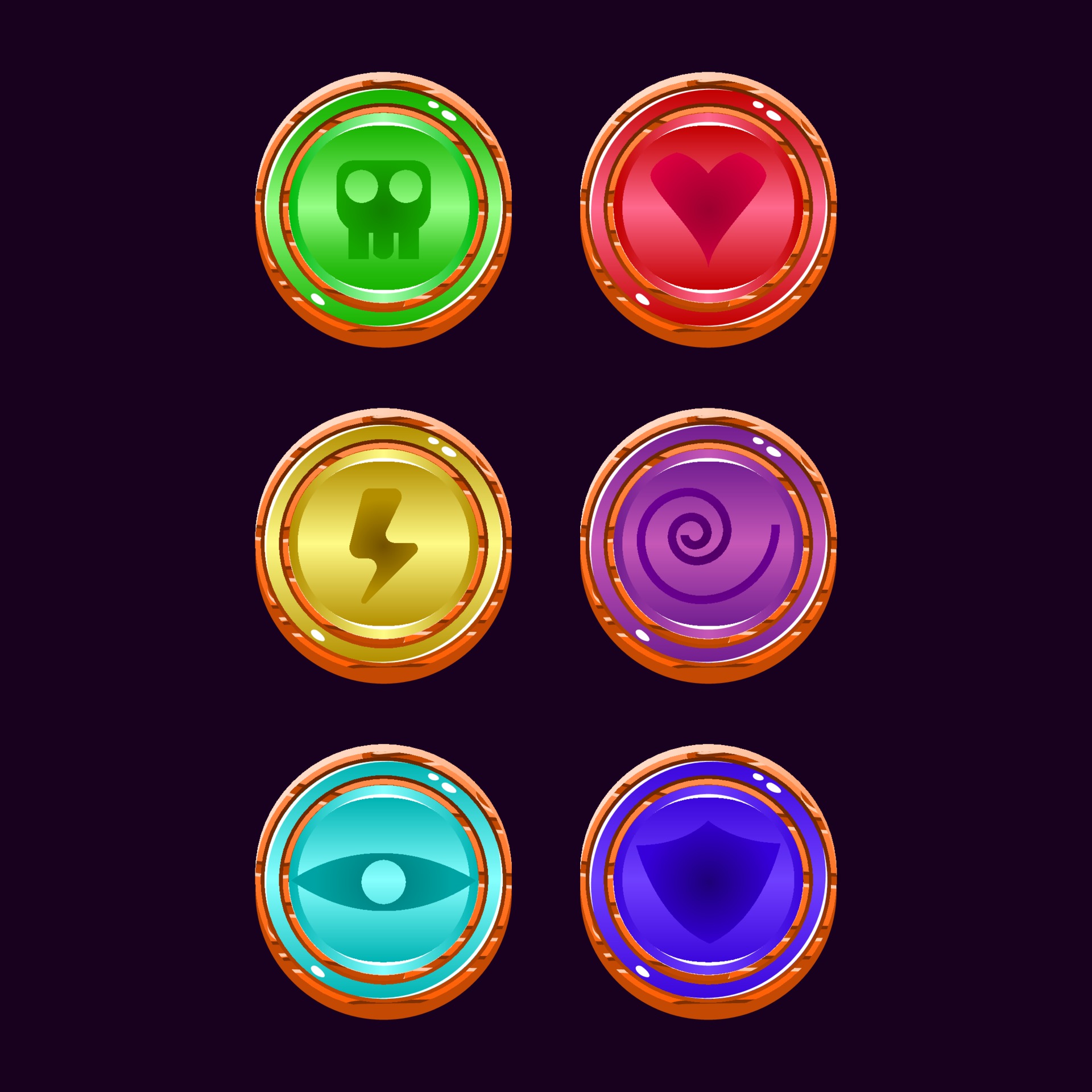 set of game ui rounded wooden jelly magic power up icon for gui asset