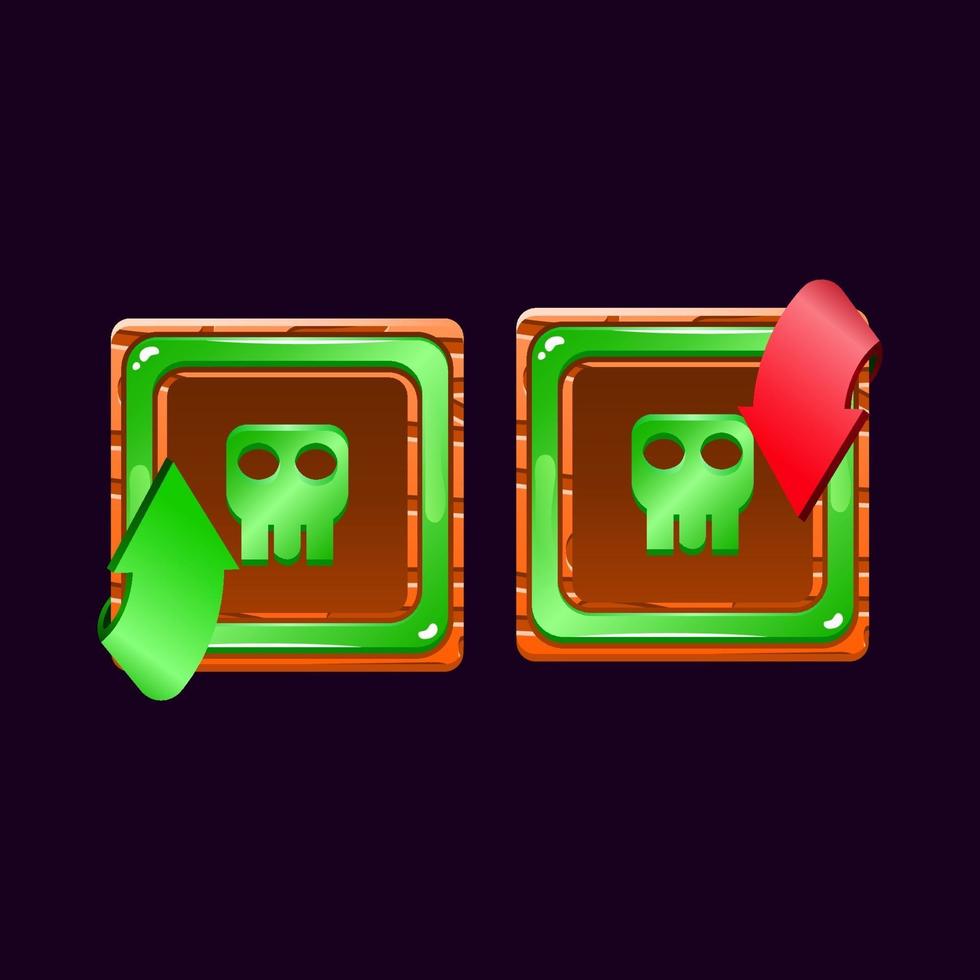 set of game ui wooden jelly magic power up with poison icon for gui asset elements vector illustration