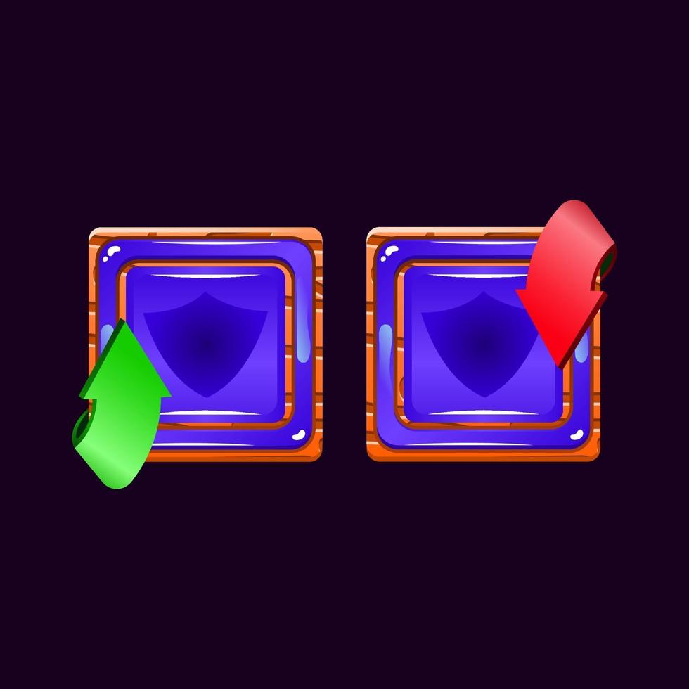 set of game ui wooden jelly magic power up with shield icon for gui asset elements vector illustration
