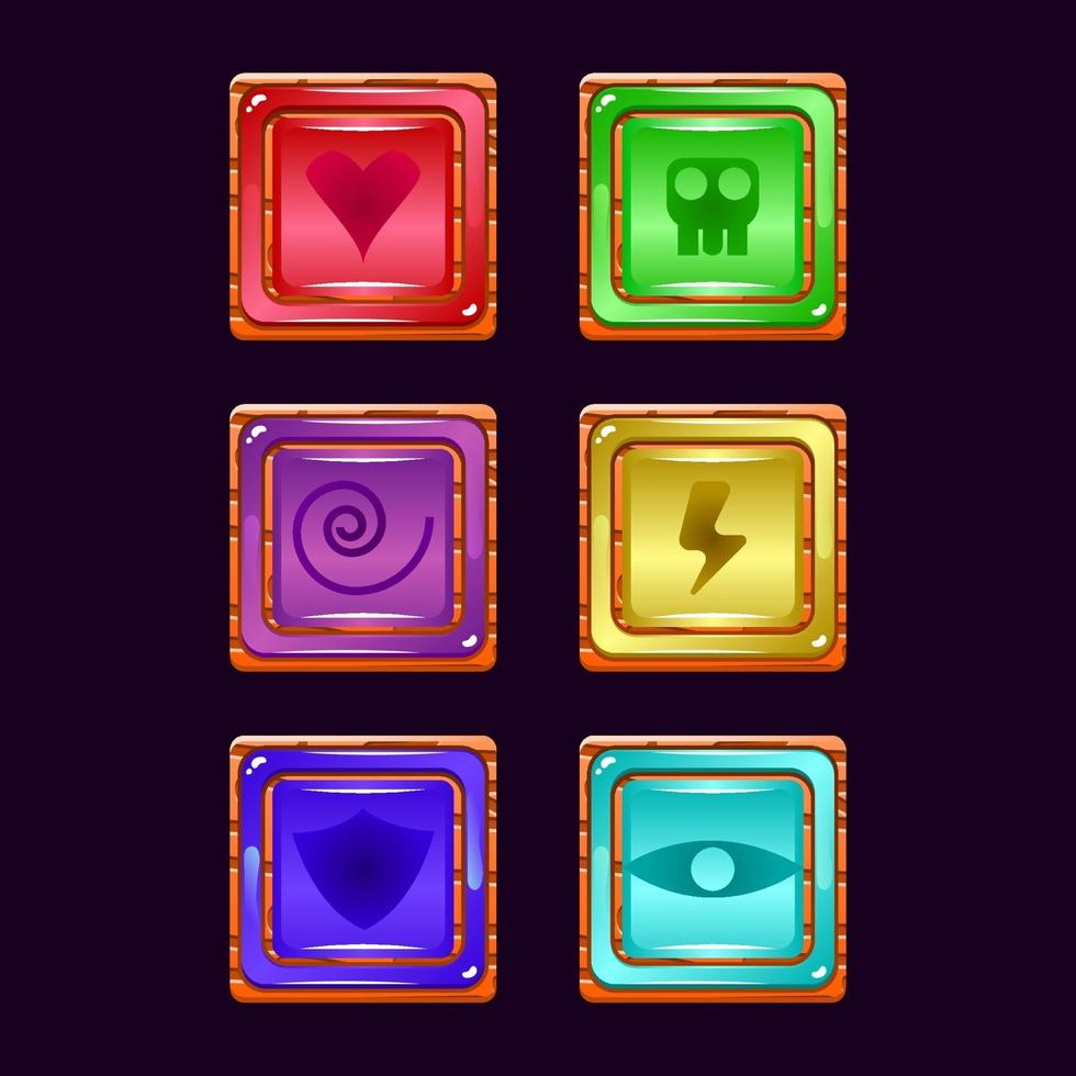 set of game ui wooden jelly magic power up icon for gui asset elements vector illustration