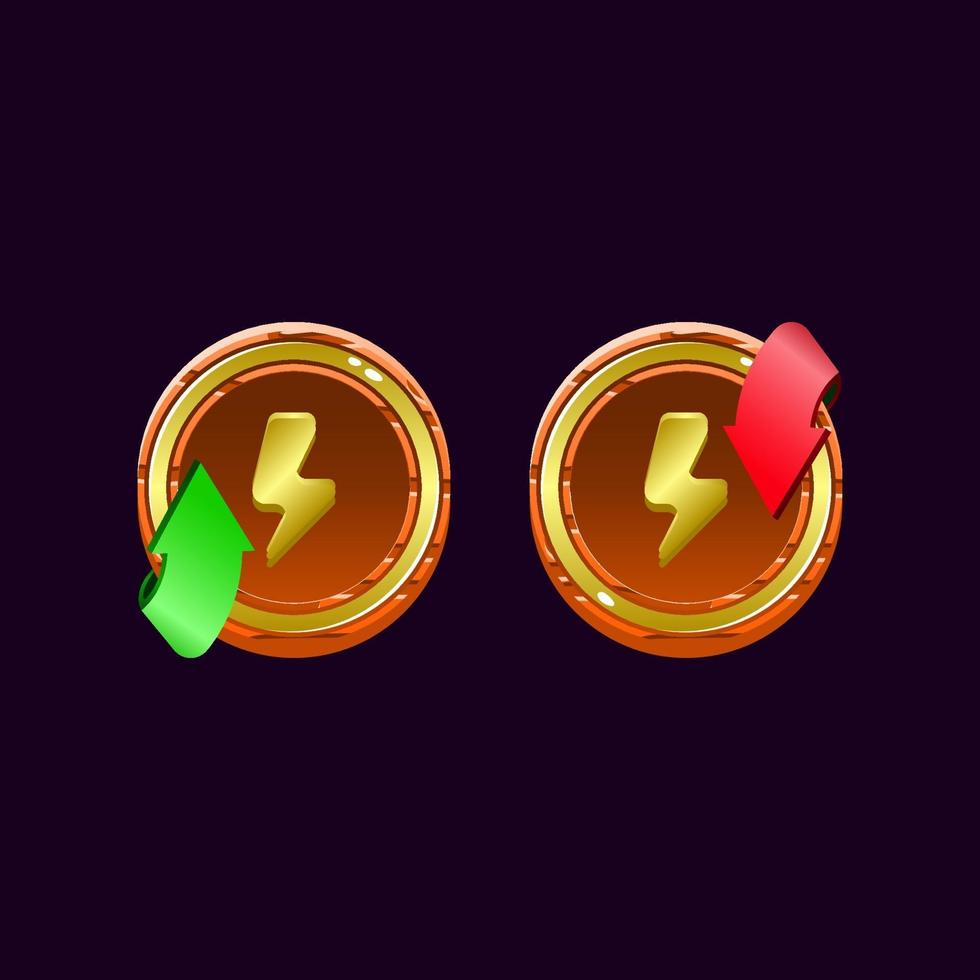 set of game ui rounded wooden jelly magic power up with energy icon for gui asset elements vector illustration