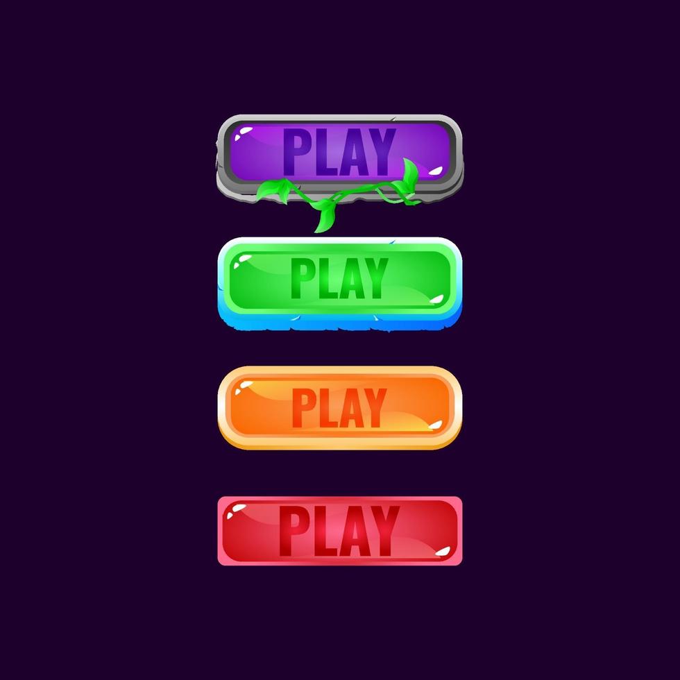 set of game ui colorful jelly button with golden and other border for gui asset elements vector illustration