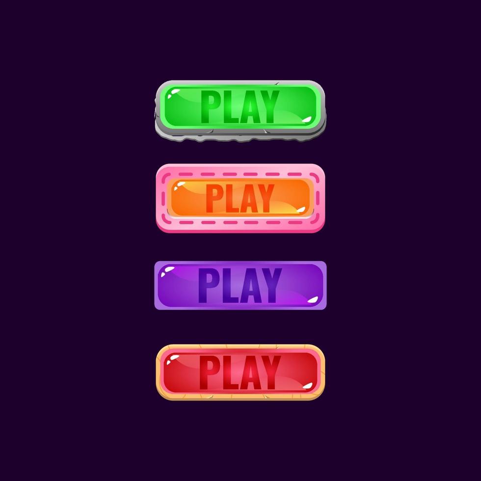 set of game ui colorful jelly button with stone and casual border for gui asset elements vector illustration