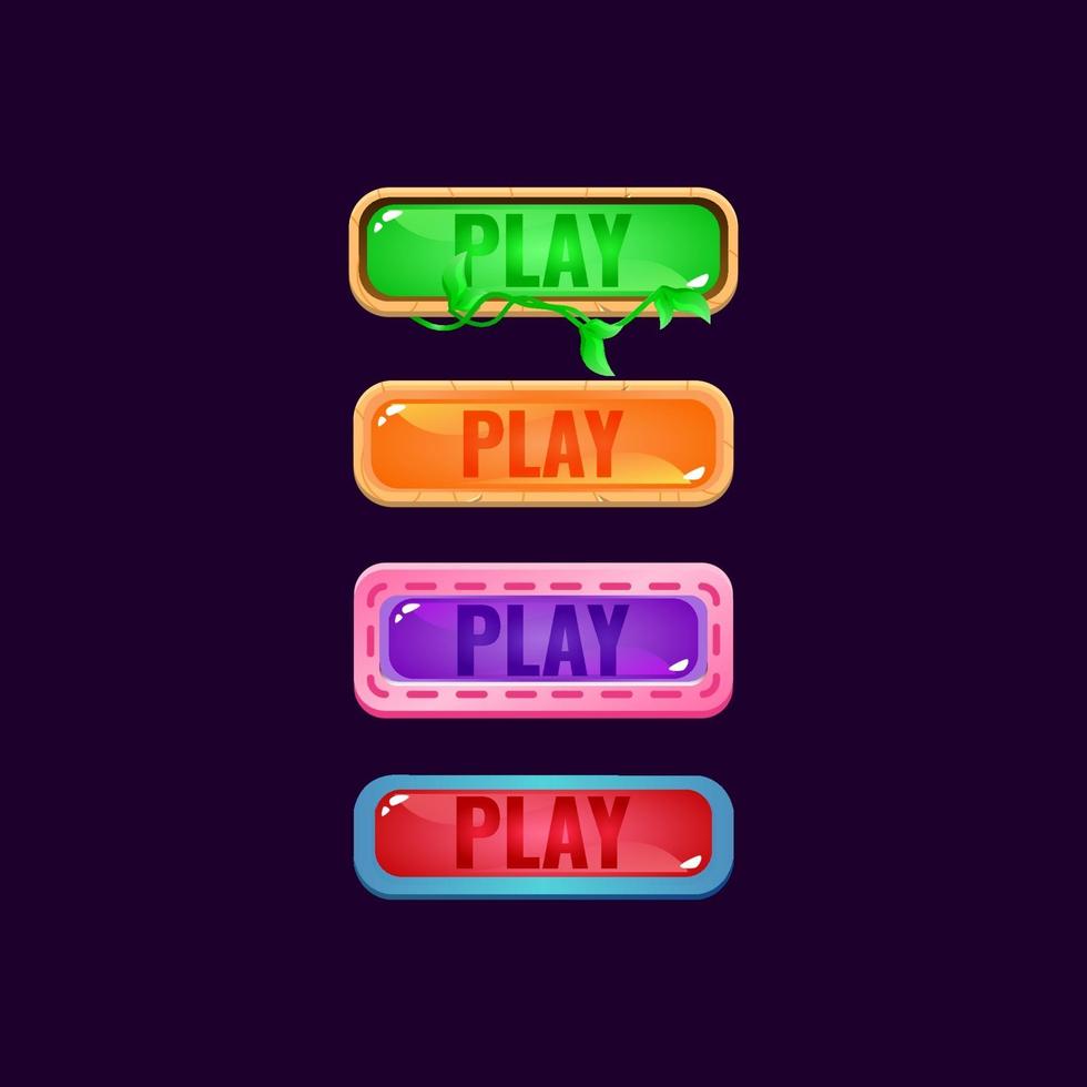 set of game ui colorful jelly button with fantasy border for gui asset elements vector illustration