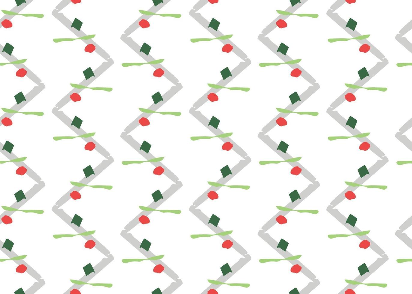 Vector texture background, seamless pattern. Hand drawn, grey, green, red, white colors.