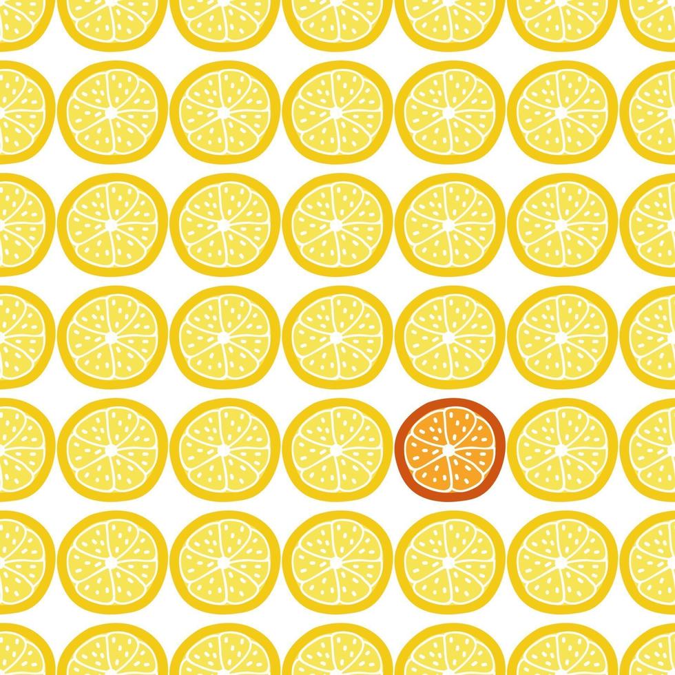 Hand drawn seamless pattern of lemon and orange slice. Modern flat illustration. vector