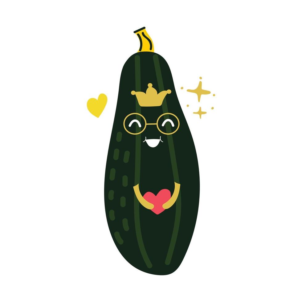 Hand drawn cute zucchini with face. Flat isolated illustration. vector