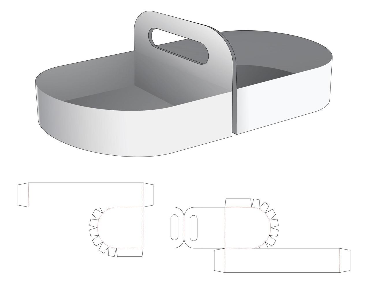 Twin round tray with handle die cut template vector